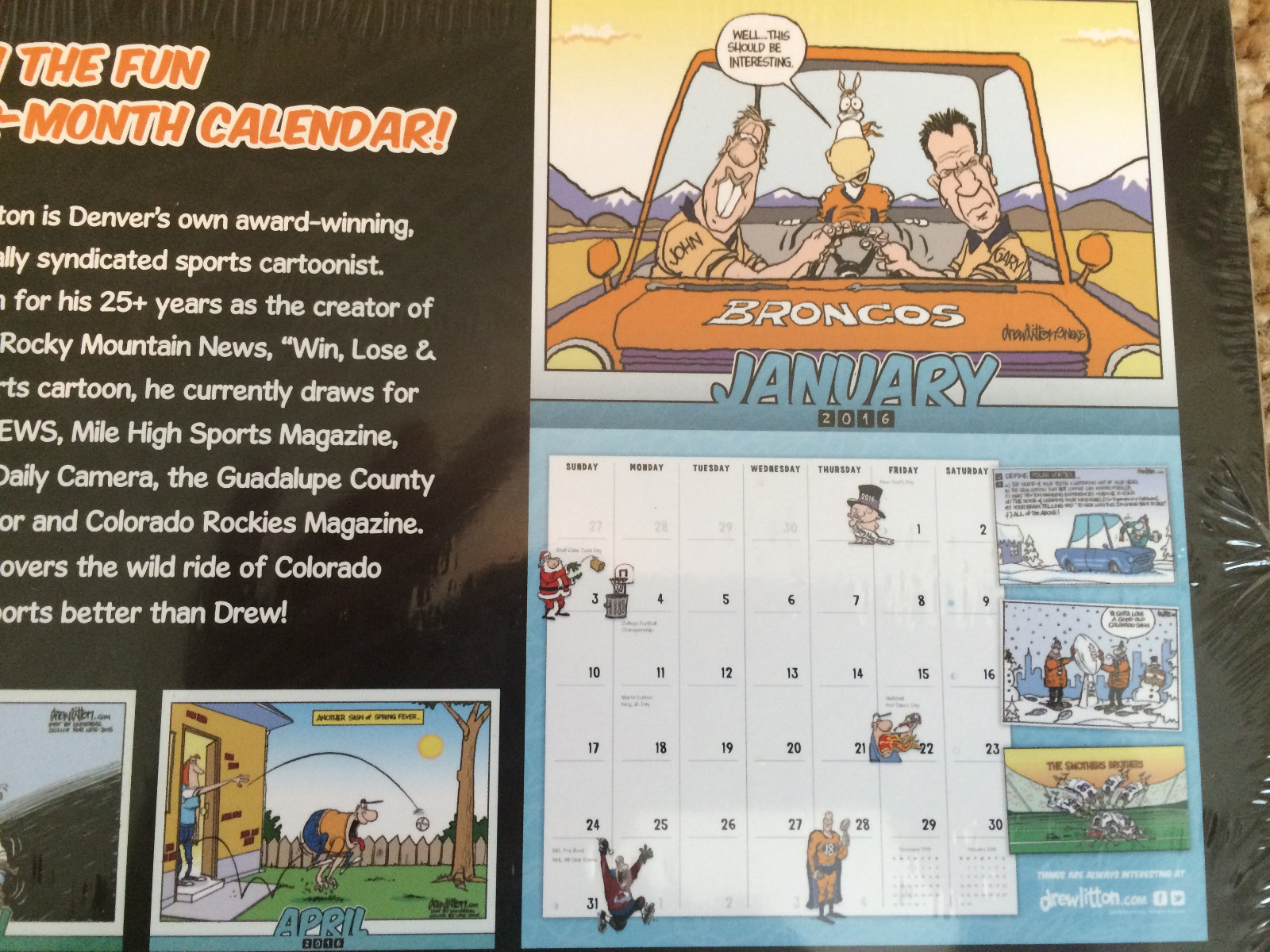 Drew Litton's Colorado Sports Calendar 2016 Cartoons Denver Broncos