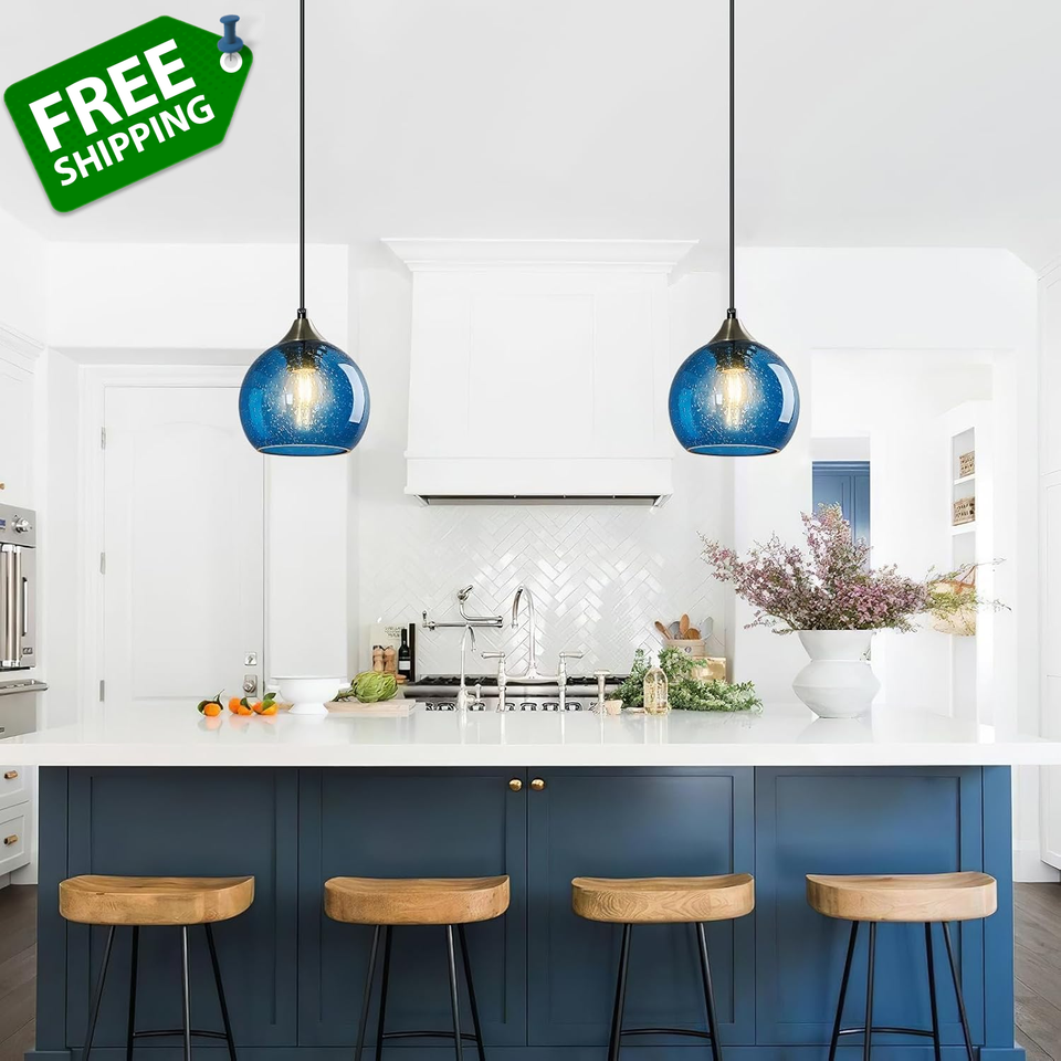 Blue Glass Pendant Lights Kitchen Island Lighting Globe Pendant Light