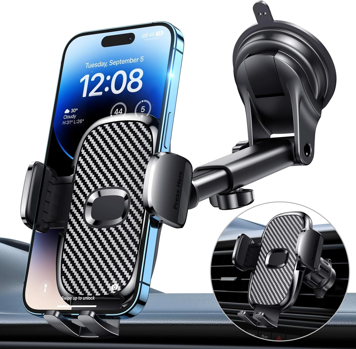 Military-Grade 360° Rotating Car Phone Mount with Strong Suction Cup