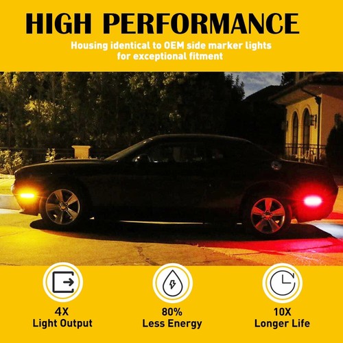 4pcs Smoke Side Led Lens Marker Light for 2008-2014 Dodge Challenger Red+Amber - Picture 8 of 16