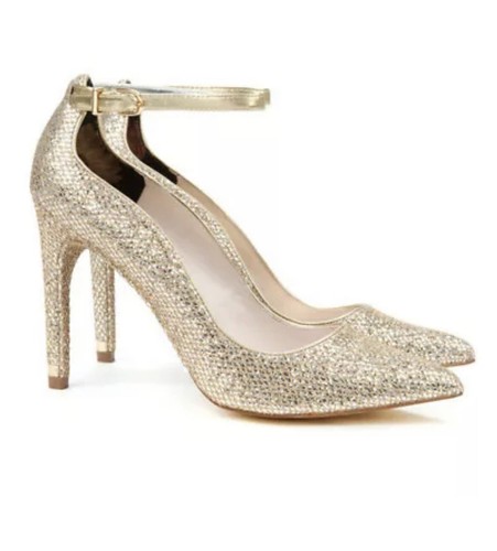 gold glitter ankle strap heels (Size 