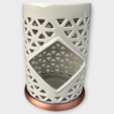 NEW Yankee Candle Belmont Ceramic Tea Light Burner in White/Copper