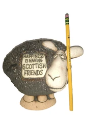Rare Artist Signed Ceramic Happiness Is Having Scottish Friends Sheep Figurine