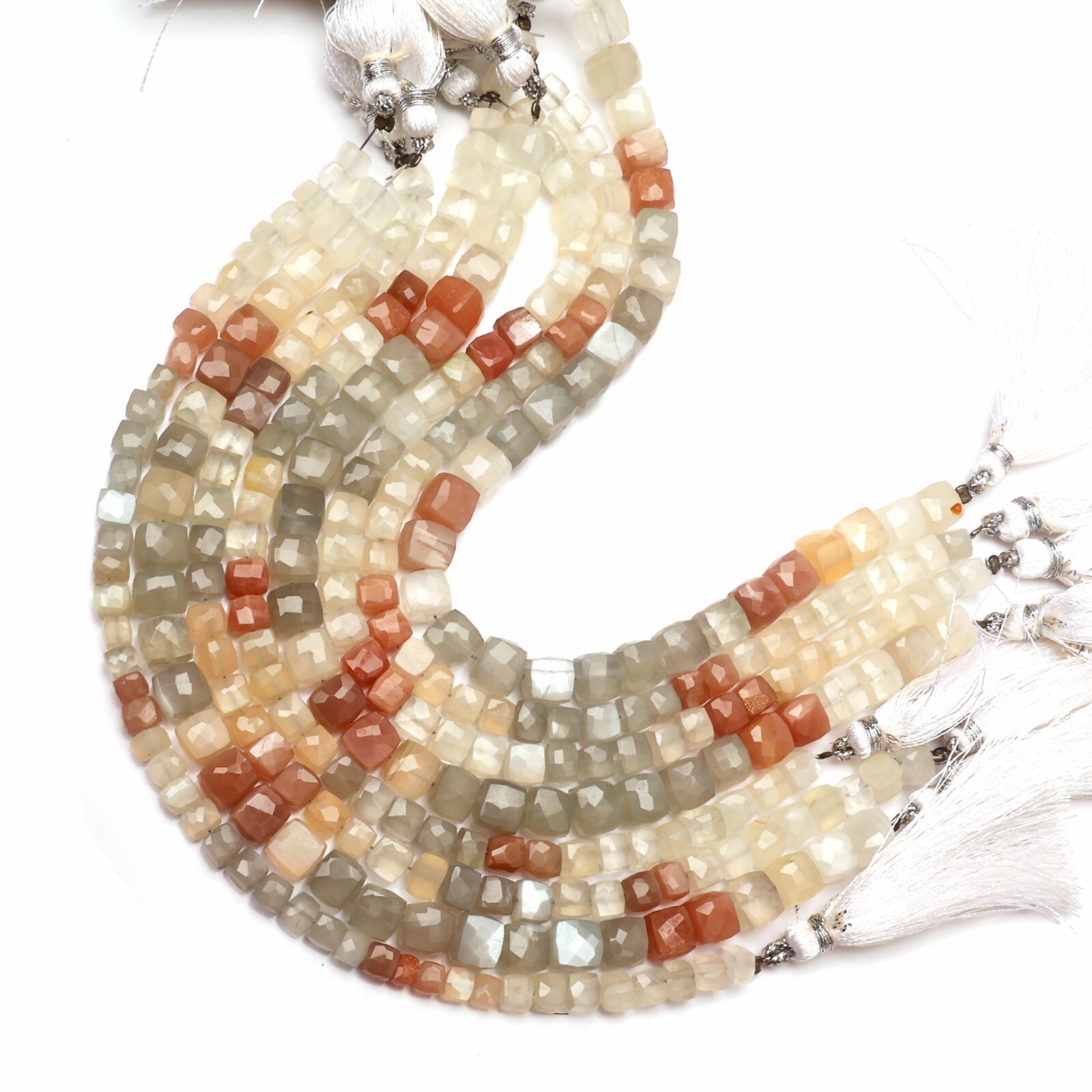 Natural Multi Moonstone Beads 8 Inch Strand 6-7MM Beads Faceted Cube Shape Beads