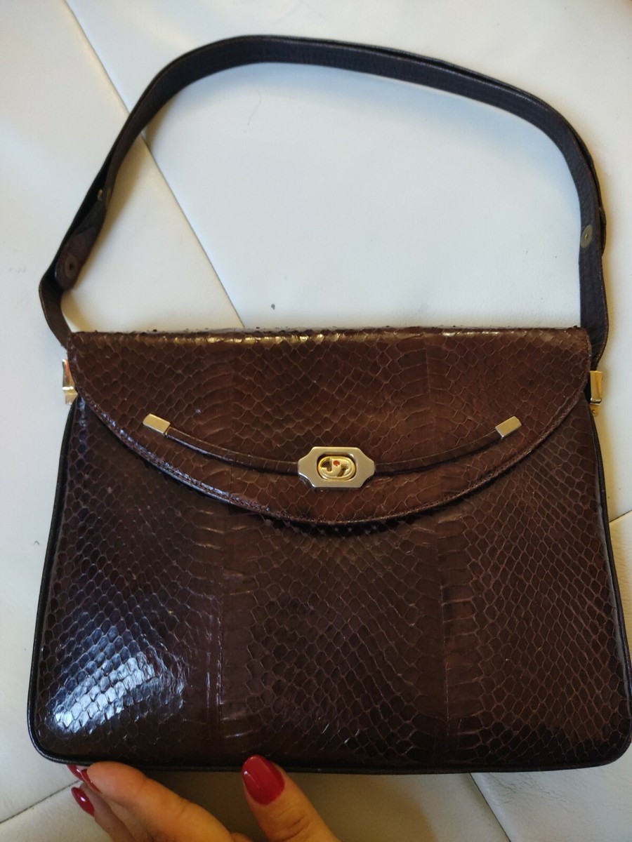 【Vintage】90s Python leather shoulder bag ROCKSTAR 1990's RED Studded PYTHON Snake Skin Shoulder Bag
