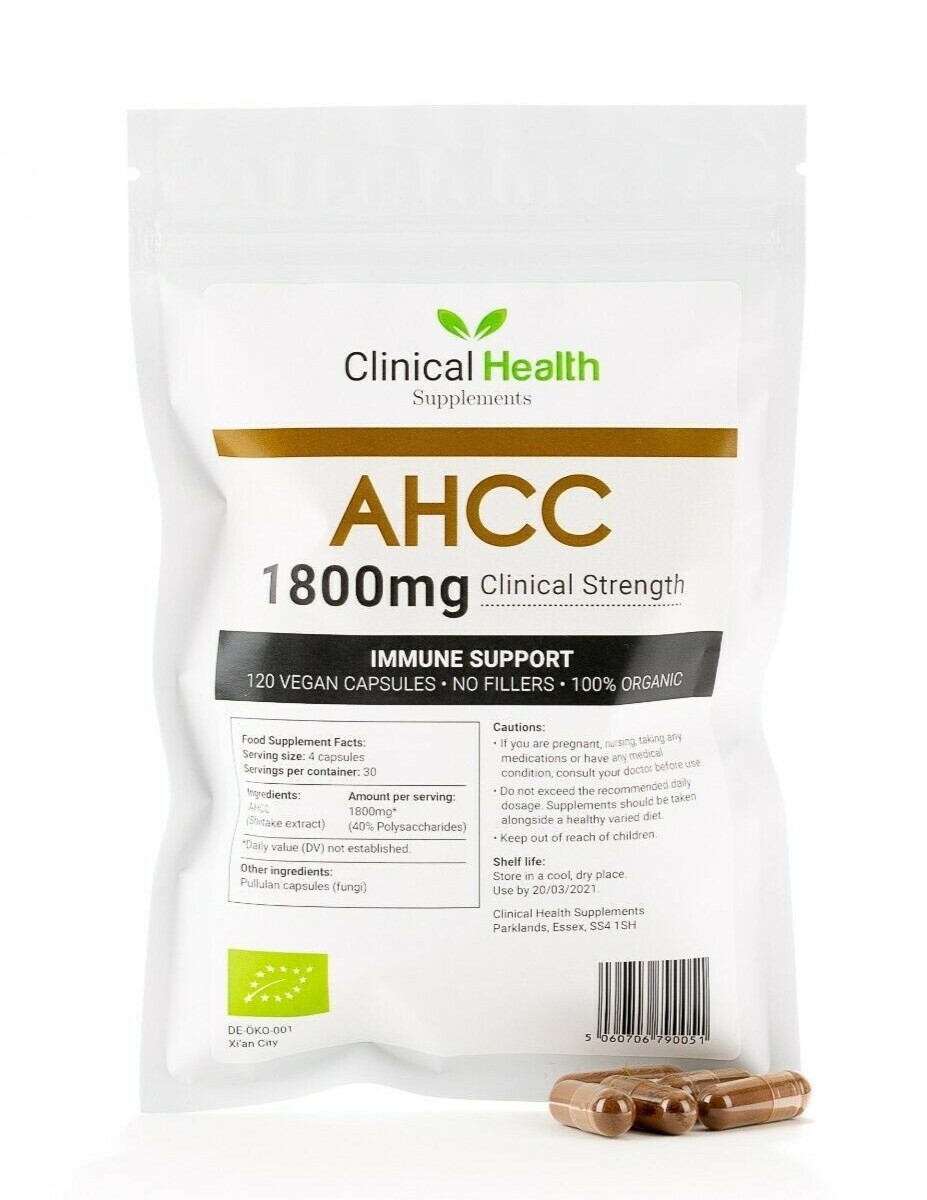 AHCC (extracto orgánico de hongo Shiitake) 120 cápsulas veganas 1800 mg porción INMUNIDAD