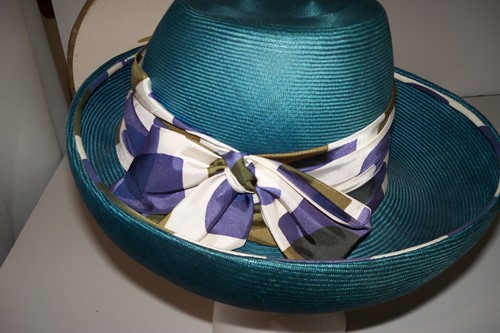 Womens Custom Design Woven Straw Hat w/ Hat Box Vintage Jan Leslie -CLASSIC - Picture 6 of 12