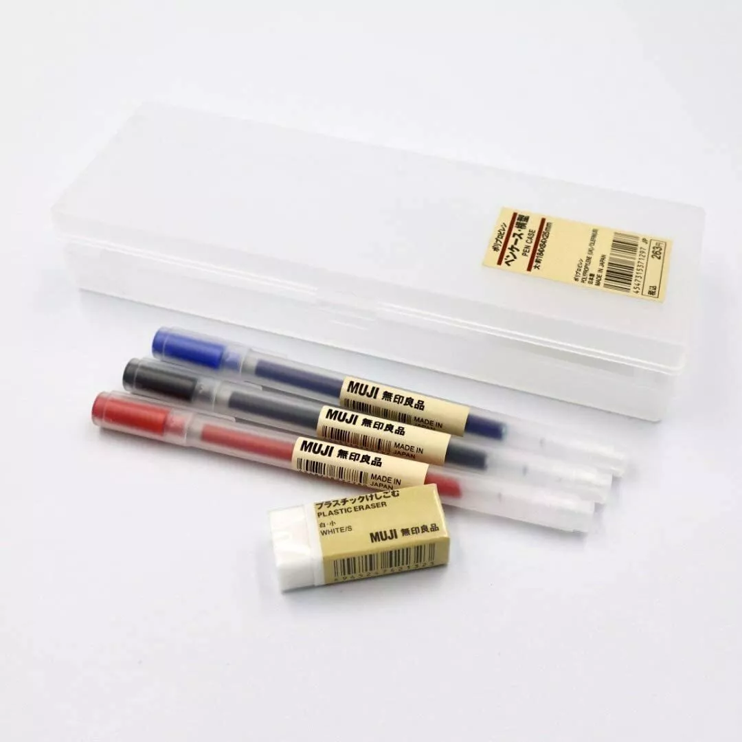 5pcs Muji Set MUJI PEN BOX Pen Case MUJI Moma apan 0.5mm Gel Ink Pen MUJI  Rubber