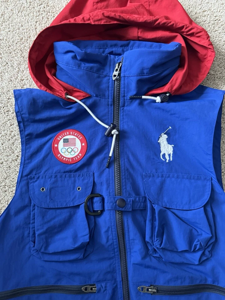 Chaleco utilitario Ralph Lauren Polo 2020 para hombre azul multi bolsillo olímpico talla $398 S Foto 3 de 4