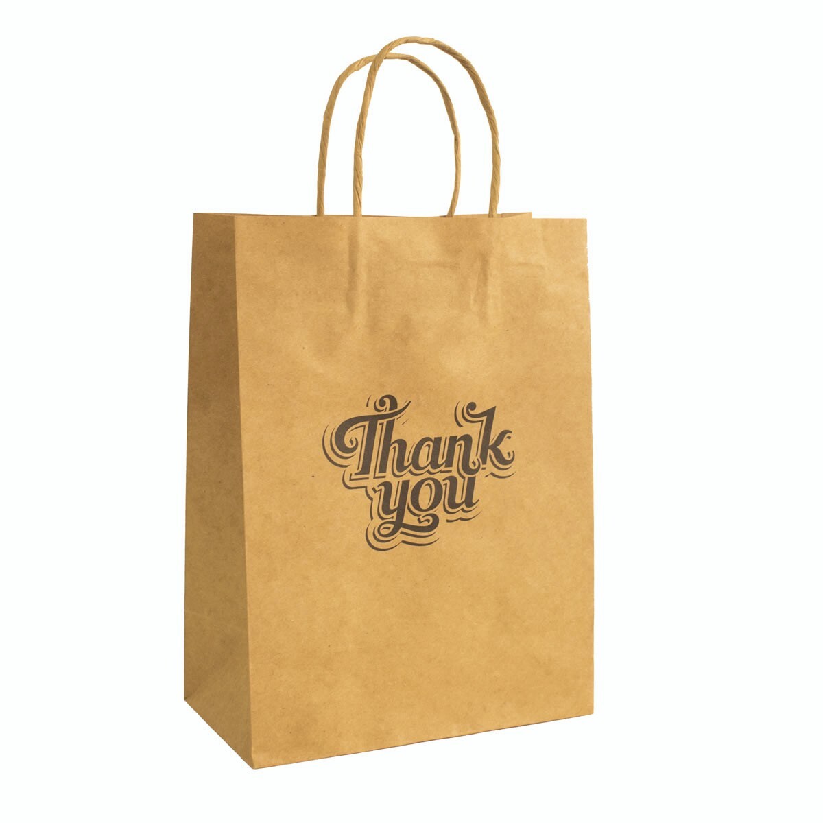 100 Brown Kraft Paper Thank You Bag Gift Bags with Handles 20x11x27cm