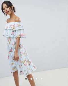 ruffle bardot midi dress