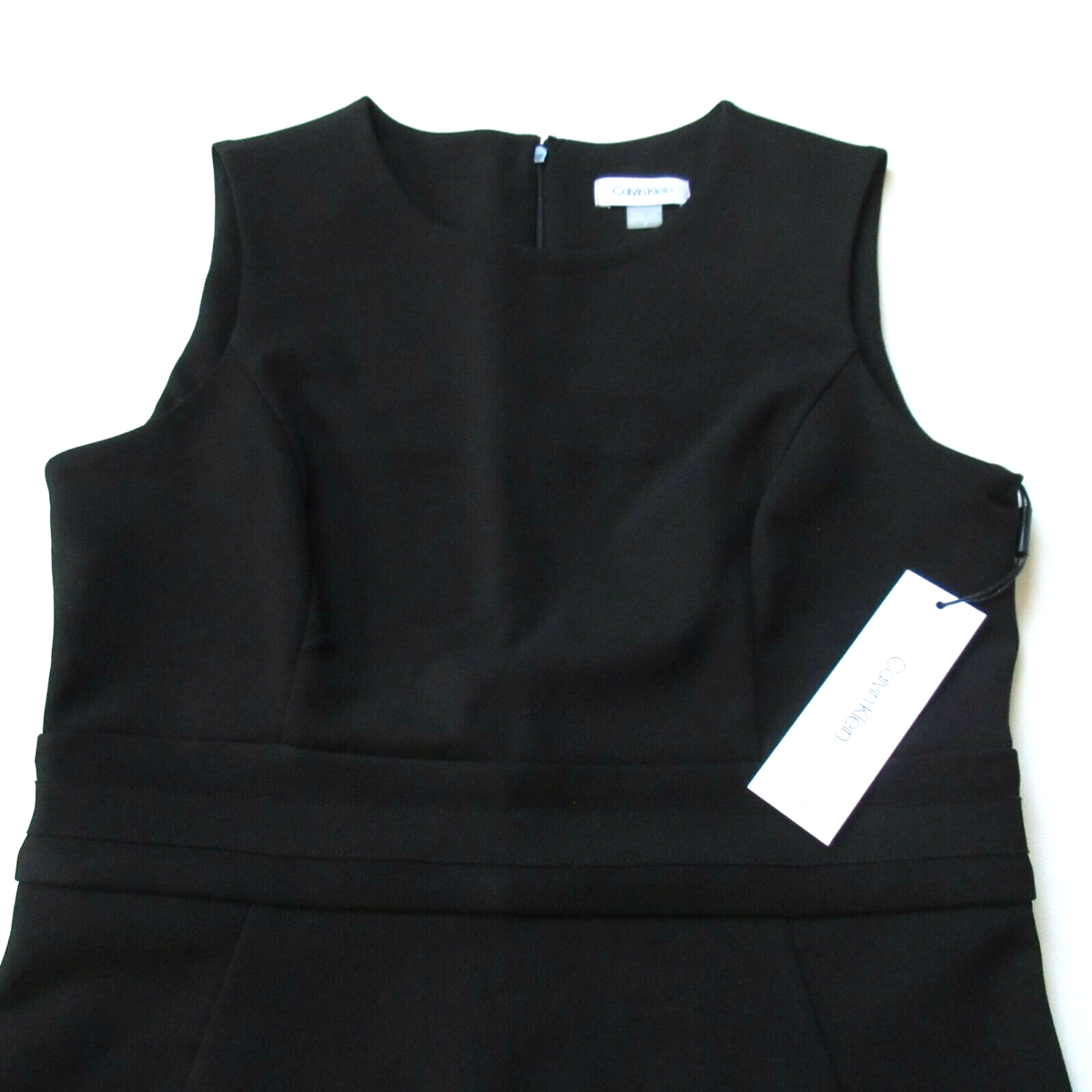 calvin klein round neck sleeveless illusion hem crepe a-line dress Womens Calvin Klein Sleeveless Illusion Hem Sheath Dress 8 Black