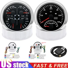 2 Gauge Set 85mm GPS Speedometer w/Tacho&85mm 4 IN 1 Gauge Fuel/Oil/Temp/Volt US