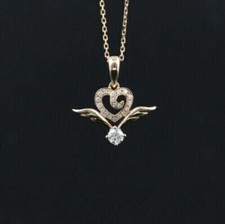 Women's Pretty Heart Pendant Round Cut Simulated Diamond 14K Yellow Gold Plated