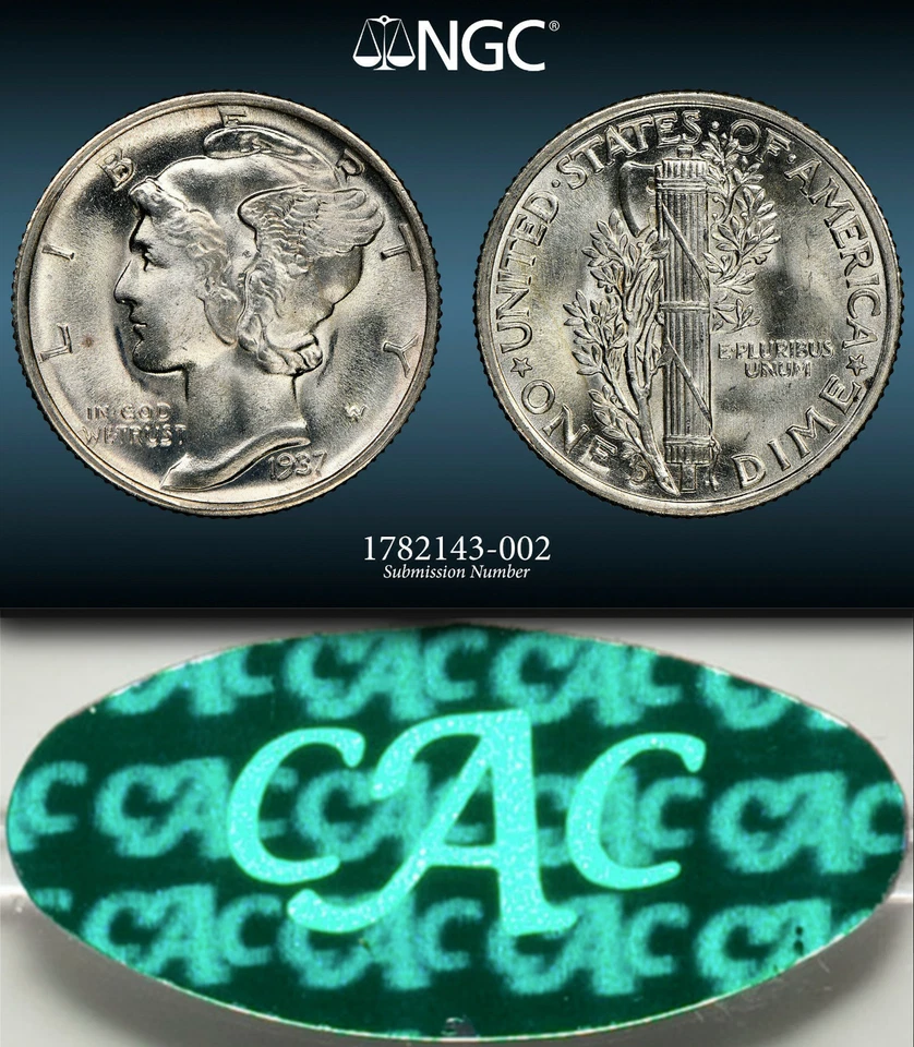 1937-D/D NGC MS66FB CAC Pop One TODOS os graus em NGC e PCGS! Moeda de dez centavos de mercúrio RPM-1 10C - Imagem 2 de 4