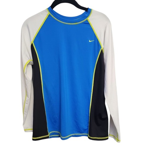 Nike Langarm Rash Guard Badeshirt Sport Oberteil Blau Schwarz L - Bild 2 von 9