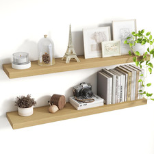 Set of 2 Oak 40" Deep Floating Shelves with Invisible Brackets for Any Room