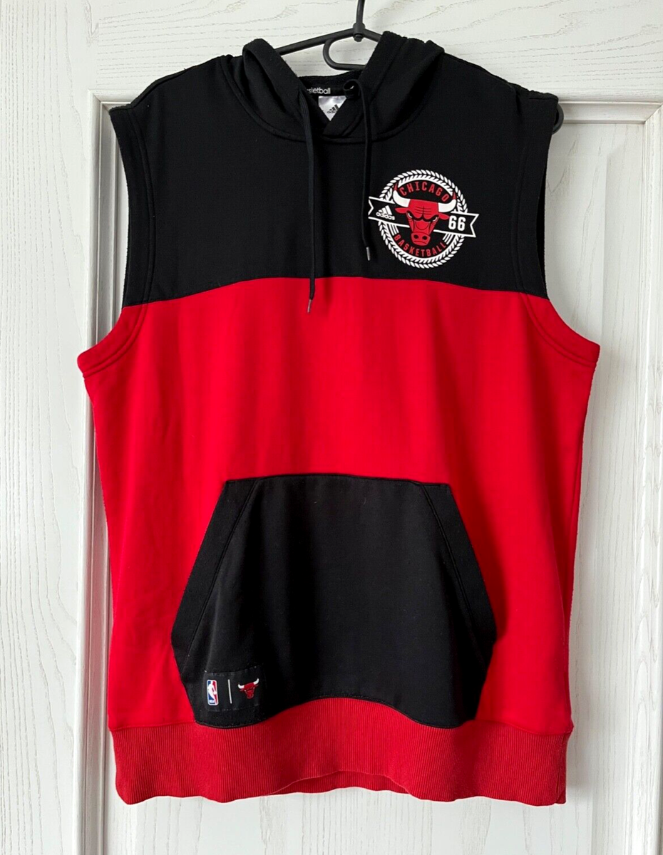 CHICAGO BULLS NBA SLEEVELESS HOODIE ADIDAS SHIRT JERSEY TOP RED BLACK SIZE L