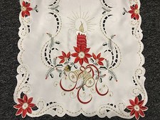 Christmas Lace Embroidered Red Candle Pointsettia Table Placemat Runner Party