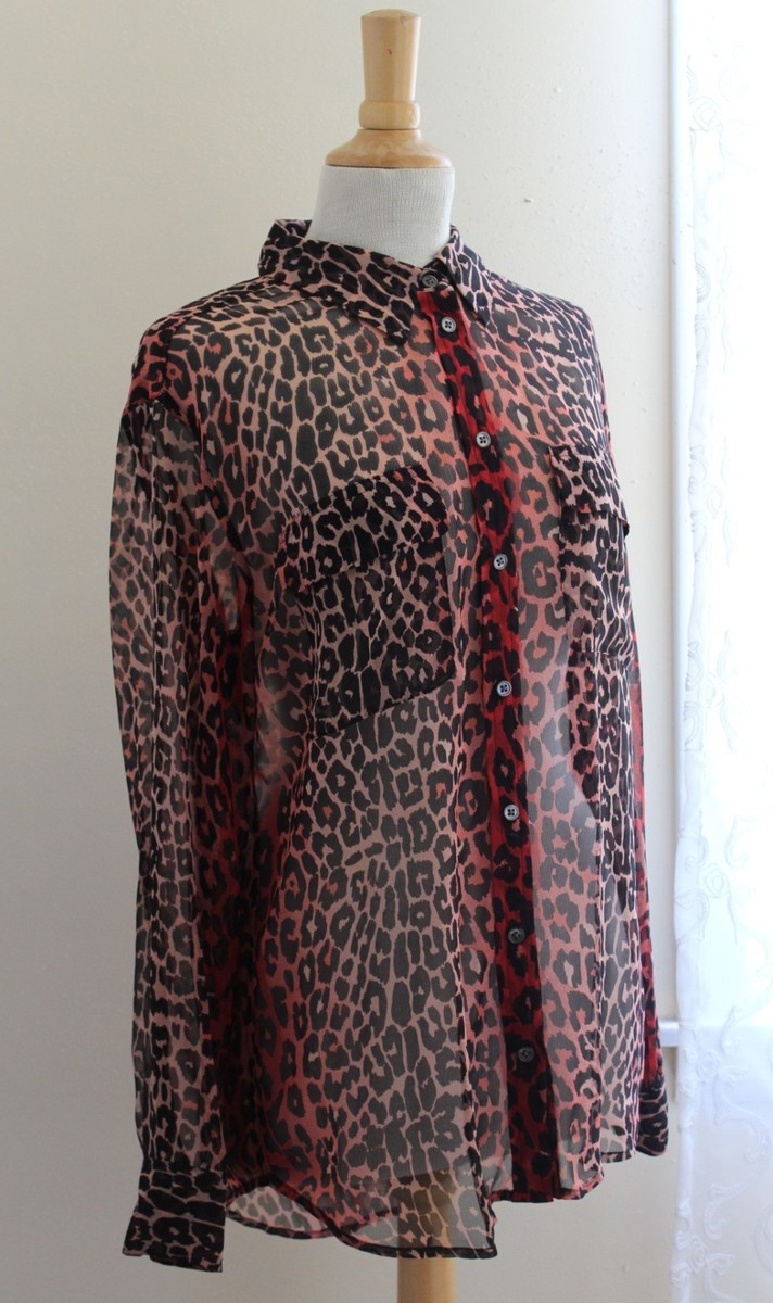 Tシャツ・カットソー Equipment Equipment Woman's Animalier Silk Shirt Equipment Slim Signature Leopard Printed Silk Shirt