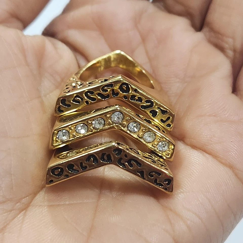 Anillos apilados HSN Sigal Style 3 piezas cristal animal estampado tono dorado acero inoxidable Foto 3 de 4