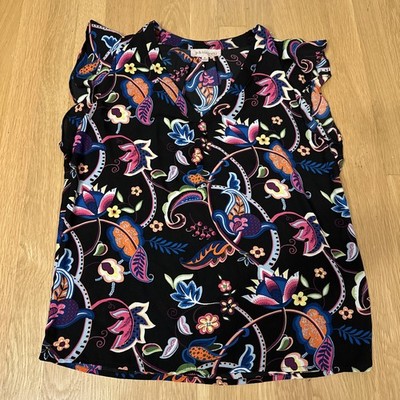 Philosophy Floral Print Black Sheer Blouse Size Small Flutter Sleeves