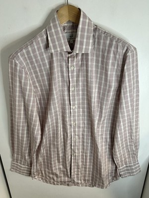 DUNHILL LONDON Men s Engineered Fit Shirt 16'' 41cm Maroon Grid Check New BNWOT