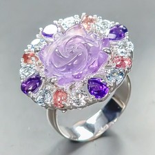 Antique flower ring Natural Amethyst Ring 925 Sterling Silver Size 7.5 /R452066