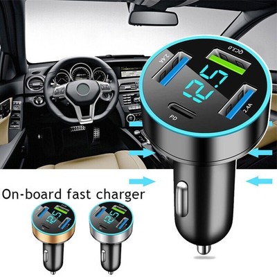 66W 4Ports USB Car Charger Fast Charging PD Quick Charge USB C Car Phone 12-24V