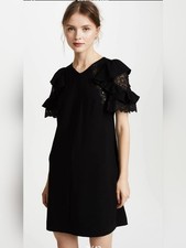 Rebecca Taylor Black Crepe & Lace Shift Dress - Women's Size 4