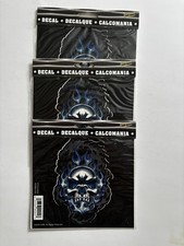 2003 Blue Flaming Skull Vinyl Die-Cut Decal from Elegant USA Set of 3 - NOS
