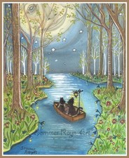 Enchanted Forest Boat Ride with sweet black cats, cards/prints Item 1005
