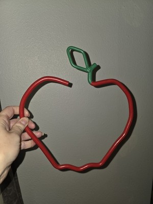 Red Apple Shaped Green Stem Leaf Metal Decorative Art Piece 