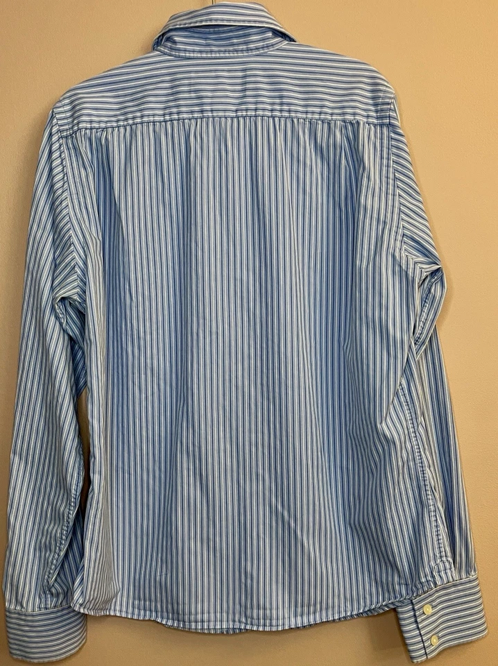 Abercrombie And Fitch  Men’s Dress Shirt XXL Blue White Pinstripes Muscle  - Image 2 of 4