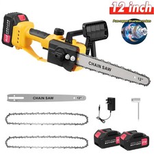 12" Electric Cordless Chainsaw Brushless Handheld Wood Saw +2 Battery & Charger