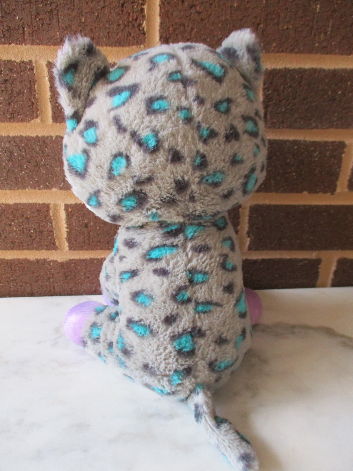 HugFun Kitty Cat Plush 12" Spotted Leopard -Purple Shimmer Boo Eyes/Paws /Ears