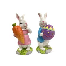 2x Easter Bunny Figurine Easter Decoration Hand Painted Adorable Ornament for