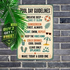 Rustic Swimming Pool Rules Home Decor Metal Tin Sign 8x12