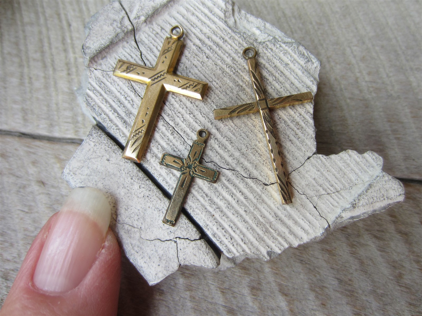 Vintage Yellow Gold Filled Etched Cross Necklace Pendant 3 Pc LOT | eBay