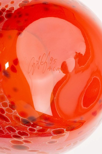 Dale Chihuly roter Korb mit schwarzem Lippenwickel signiert mundgeblasenes Glas 1995 - Bild 15 von 15