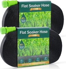 Soaker Hose - Flat 100 FT for Garden Beds Hoses with Heavy Duty Double Layer