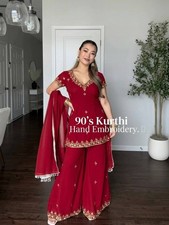 Presenting Faux Georgette Red Kurta Palazzo With Dupatta For Festival Wear