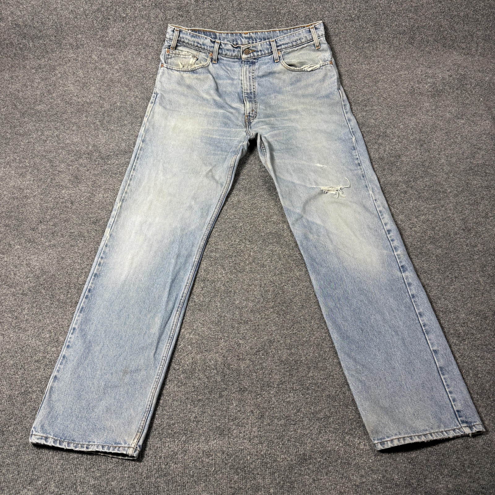 Mens 38x34 Light Wash Blue Straight Leg Distressed Denim Pan