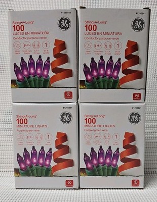 Lot of 4 GE 100 Count 20ft Purple Incandescent Christmas String Miniature Lights