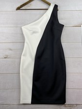 Calvin Klein Dress 12 Black White Scuba Neoprene One Shoulder Sheath Sexy
