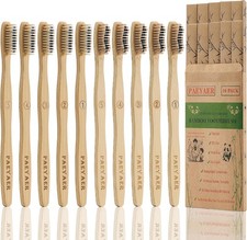 10 Pack Bamboo Toothbrushes   Charcoal Soft  Medium Bristles, Eco Friendly Wood