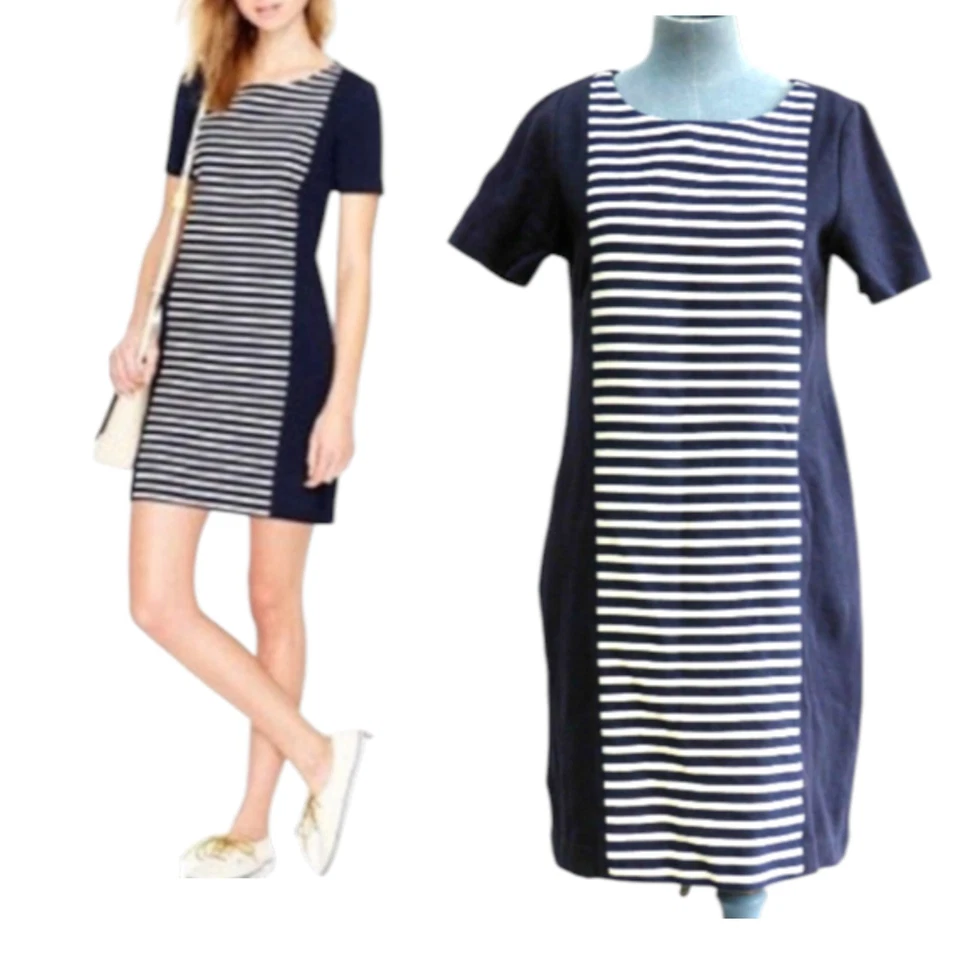 J Crew Dress Nautical Striped Casual Navy Day T Shirt Cotton Shift US 2 UK 6