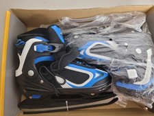 New Nattork Adjustable Ice Skates Black/Blue Youth Large 5y-8y