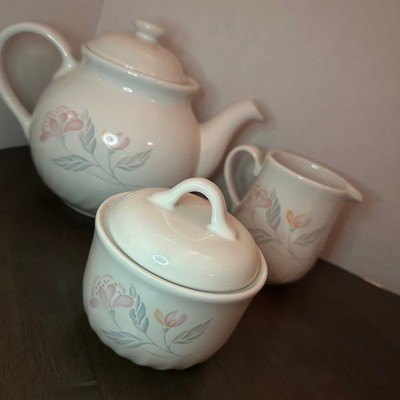 Vintage Corelle Coordinates Stoneware 3-Piece Tea Set - Teapot, Lidded Sugar Bow