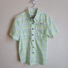 Magellan Outdoors Kids Fish Gear Green  Yellow Short Sleeve Plaid Shirt XS 6-7